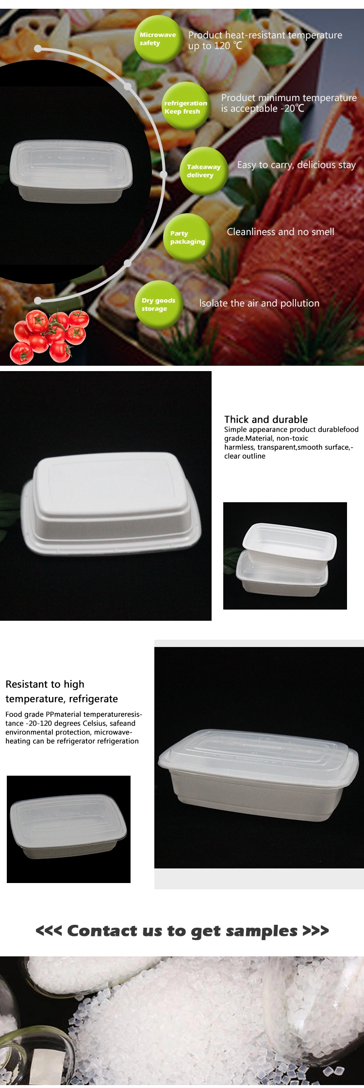 Customizable Dispsoable Plastic Tableware 221mm Length PP Plastic White Box with Clear Lid for Takeaway